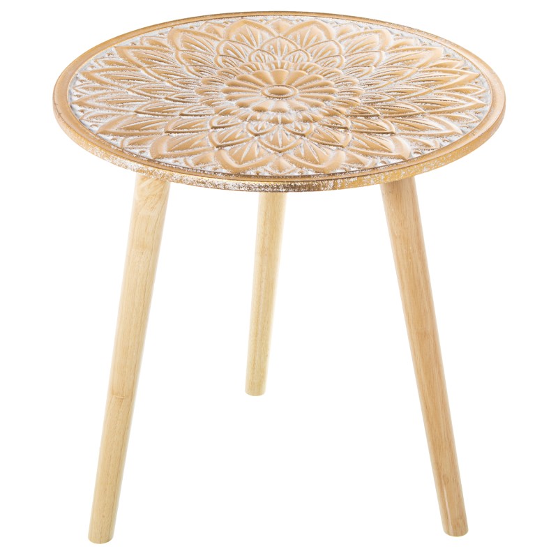 70099 Mesa Auxiliar Madera Calada Blanco y Natural - Imagen 1