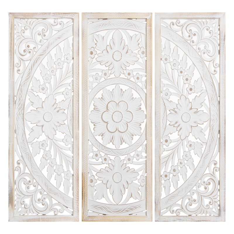 70100 Set 3 Retablos Madera Calada Blanco Decapé y Tríptico Composición Final - Imagen 1
