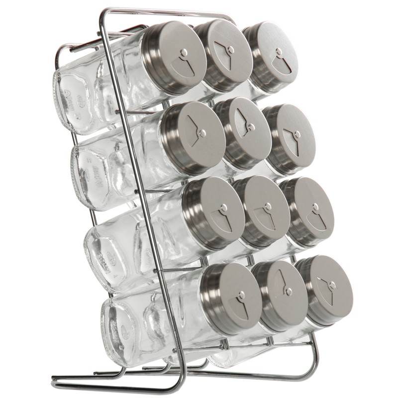82870 Set 12 Especieros Cristal C y Tapa Acero Inox.c y Soporte Metal-Bote y 5Cm - Imagen 1