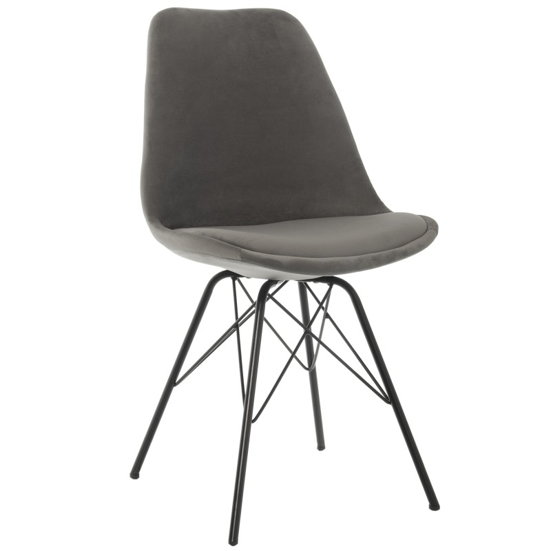83779 Silla Terciopelo Gris C y Patas Metal Negro y Alt.asiento:50Cm - Imagen 1
