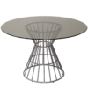 Mesa Comedor Cristal Gris Ahumado Base Metal Plateado