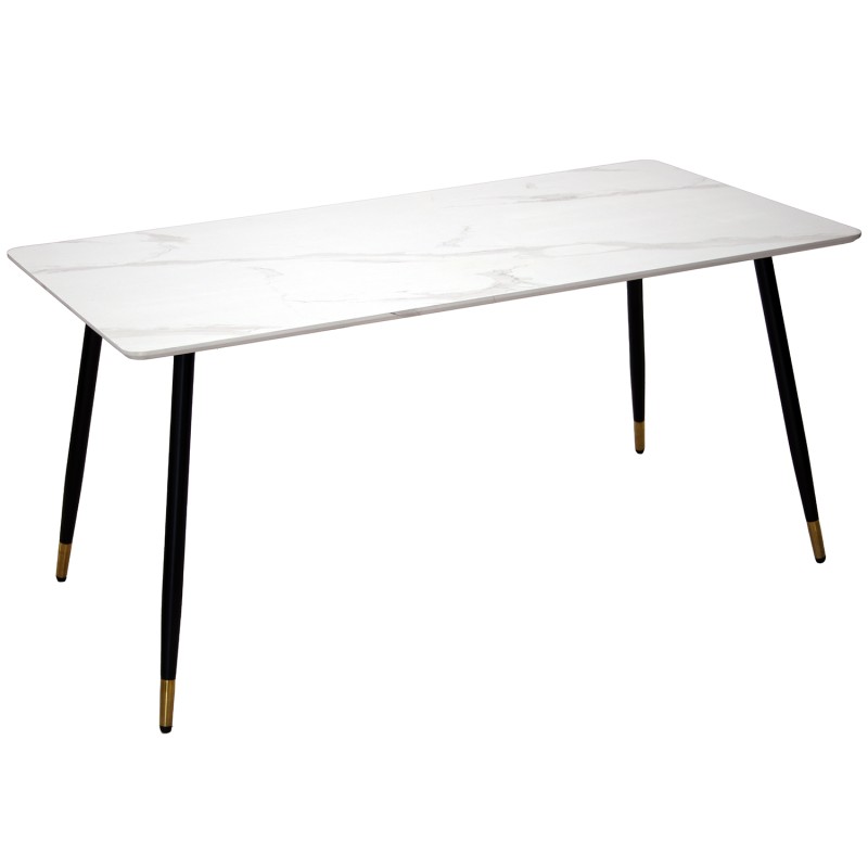 84222 Mesa Comedor Madera Efecto Mármol Blanco Patas Metal Negro - Imagen 1