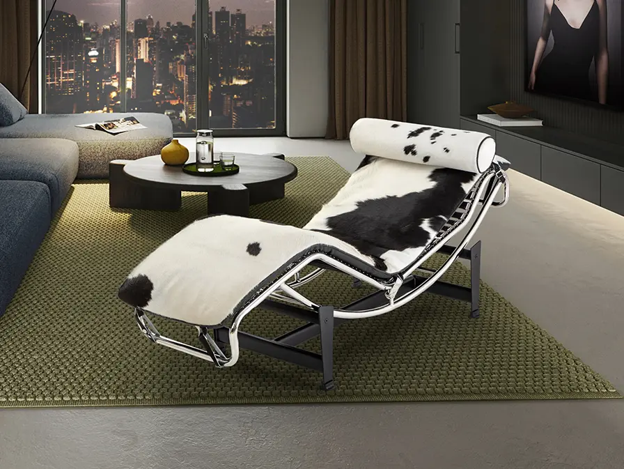 458436 LECO- CHAISE LONGUE - PIEL VACA BCO.NEGR - Imagen 1