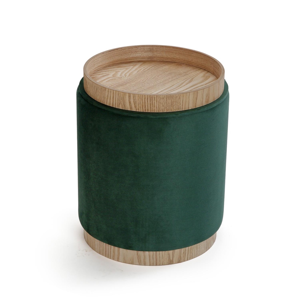 PUFF CON ALMACENAMIENTO Y BANDEJA VELVET VERDE - Imagen 5