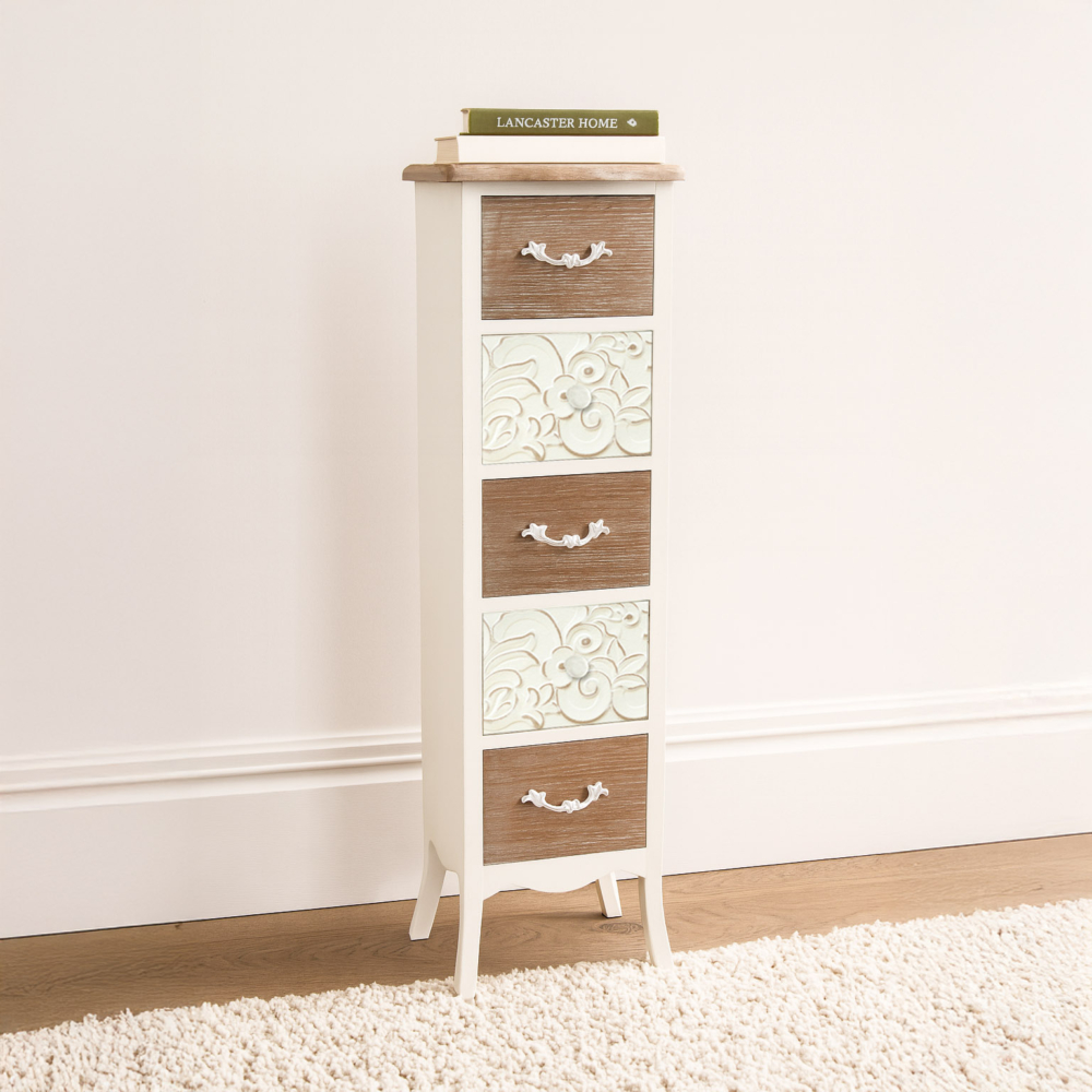 COMODA RUSTICA BLANCA 5 CAJONES - Imagen 2