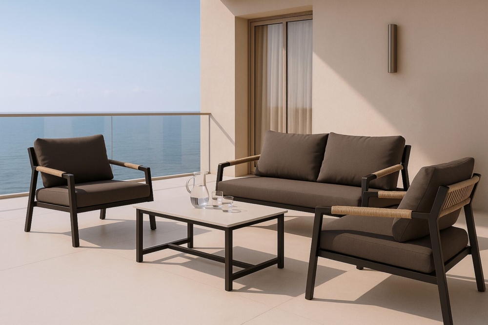 Conjunto de jardín MUSCAT negro (sofá + sillones + mesa centro) - Imagen 8