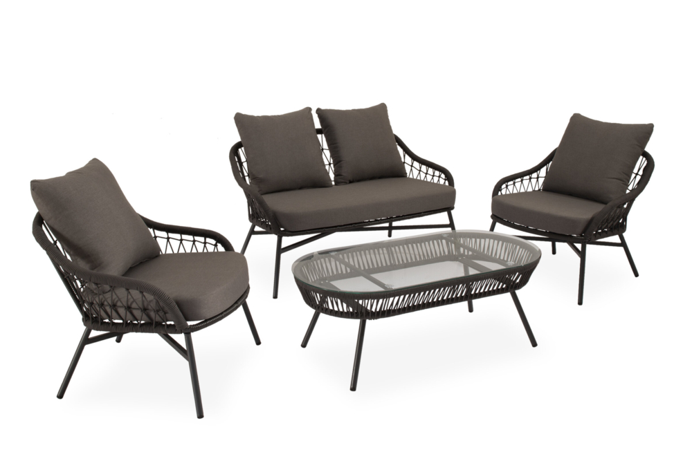 Conjunto de jardín SALONICA gris (sofá + sillones + mesa centro) - Imagen 1