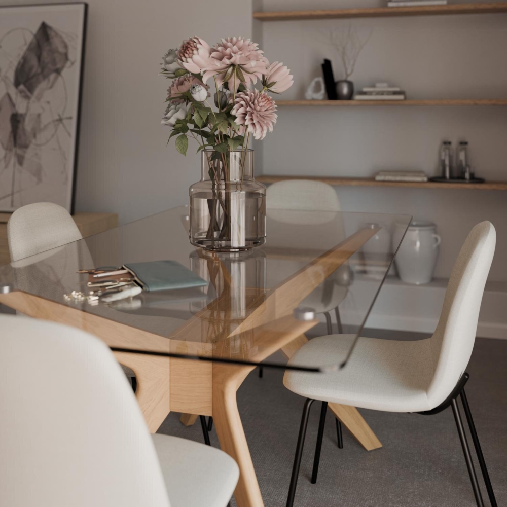 Mesa fija DELLA 140 cristal/roble - Imagen 2