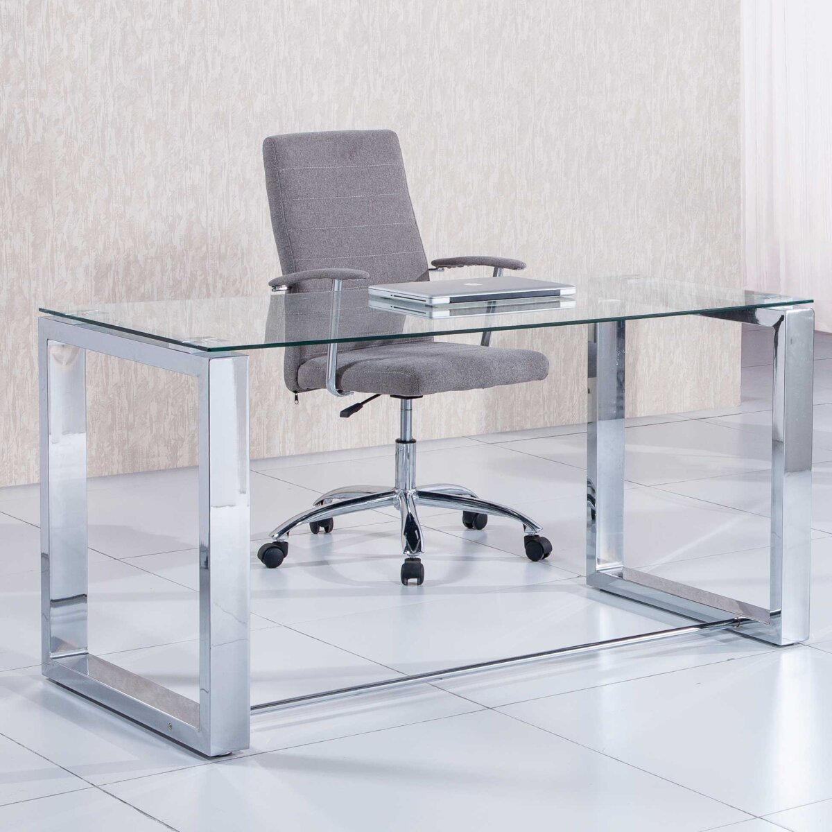 adec_c857ede07300e6bb126577ae4c12cc22 MESA DESPACHO OFFICE 140 x 70 CM PATAS CROMO / CRISTAL TEMPLADO - Imagen 1