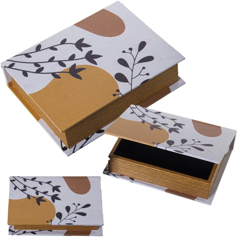 camacho_f34efba4a88a39e56fb7eda0c7e1cffd Set 3 Cajas Libros Decoradosmadera Dm/lona Poliéster 30x24x8+24x18x6+18x12x4cm - Imagen 1