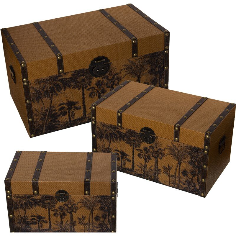 camacho_f8ff8a8ae32ce9985e66736303e01165 Set 3 Baúles Madera Dm+ratánpalmeras 65x38x35+55x32x30+45x26x25cm - Imagen 1